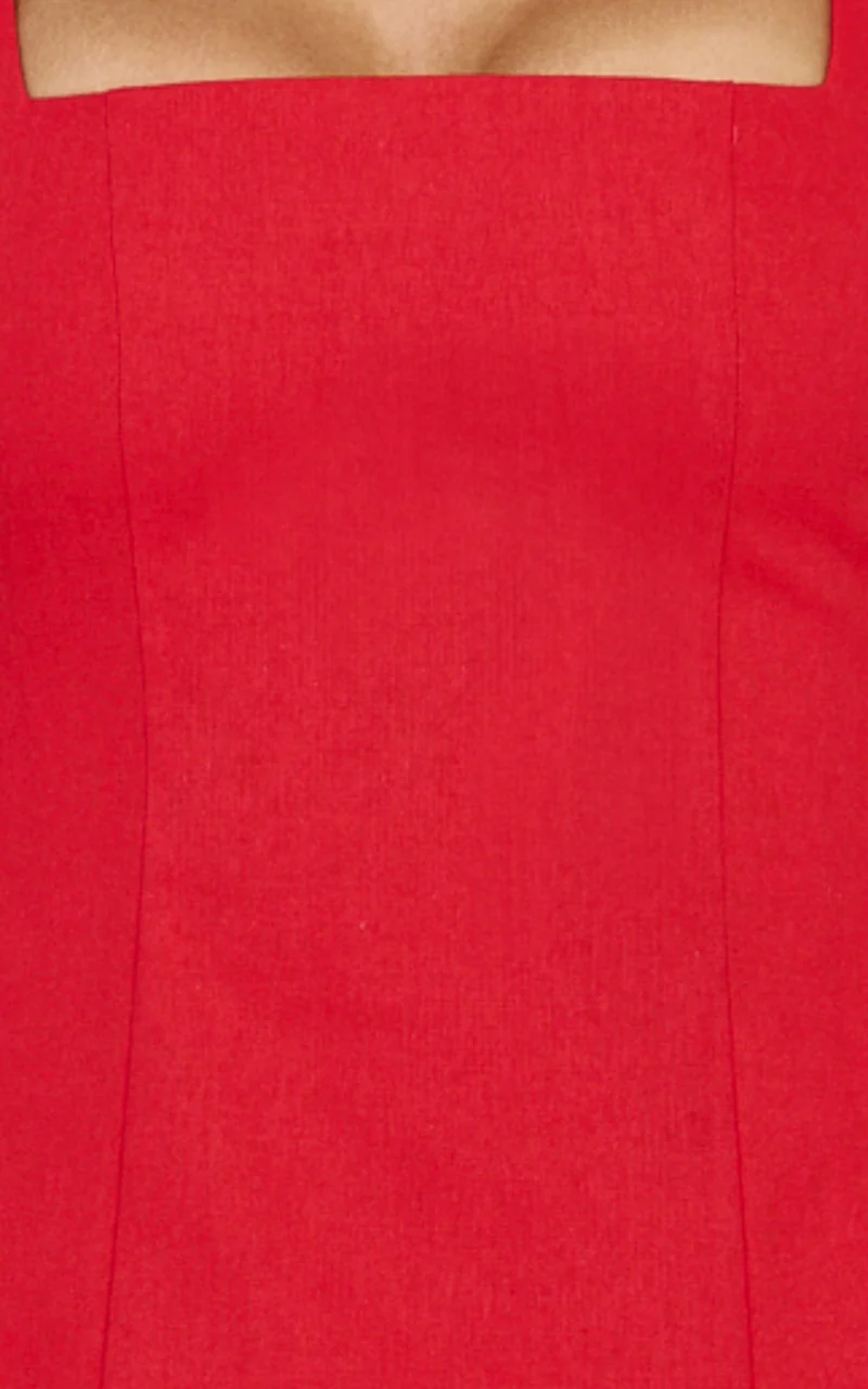 Adiana Mini Dress - Linen Square Neck Shirred Back A Line Dress in Red