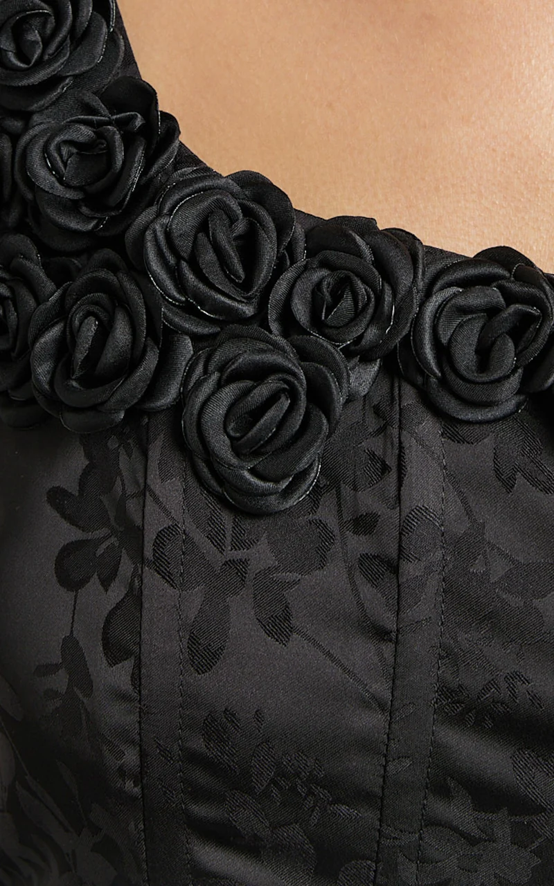 Gemma Top - One Shoulder Rosette Detail Top in Black
