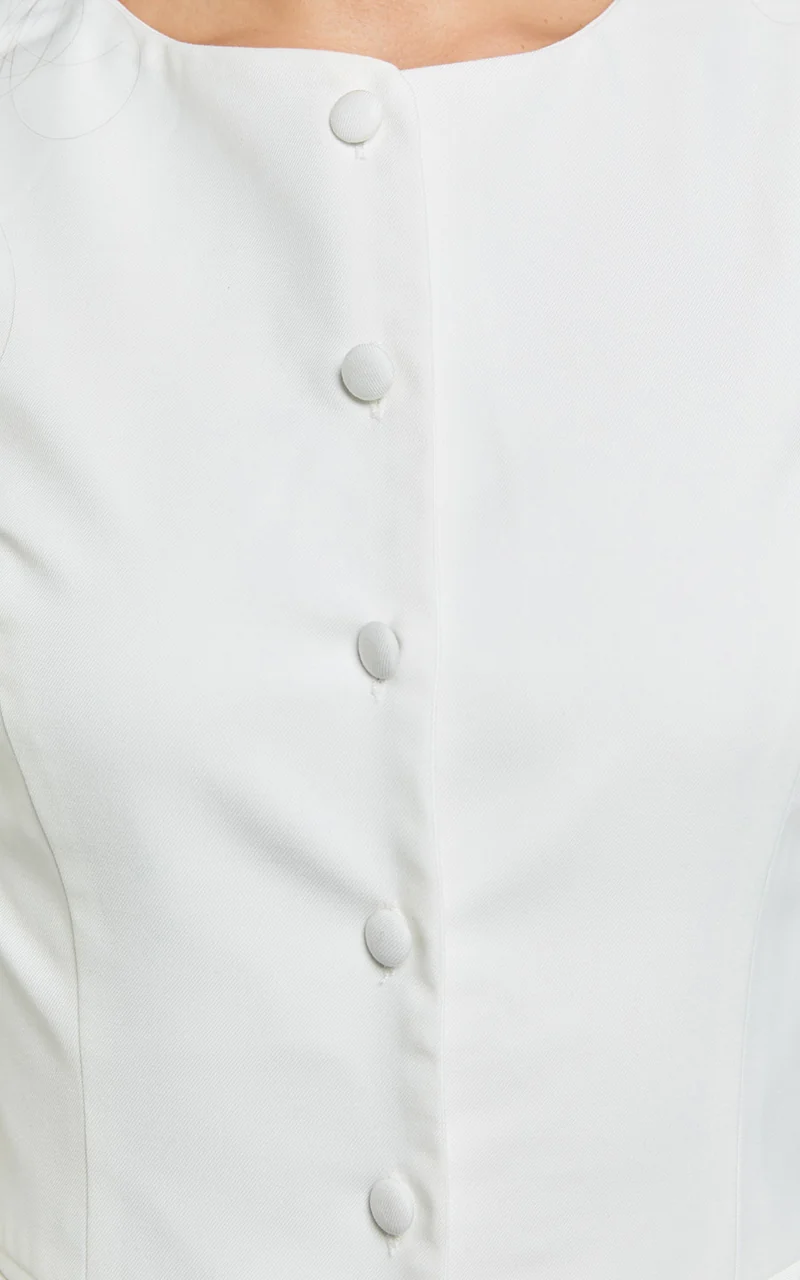 Desi Top - Longline Crew Neck Vest Top in Warm White