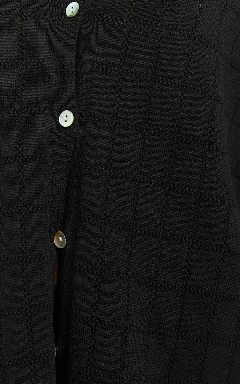 Tommy Two Piece Set - Knit Button Through Top and Pants Two Piece Set in Black