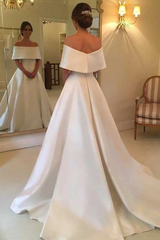 Robe de mariée simple vintage, robe de mariée à épaules dénudées