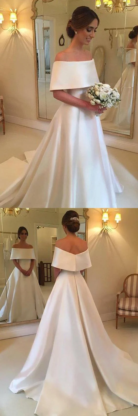 Robe de mariée simple vintage, robe de mariée à épaules dénudées