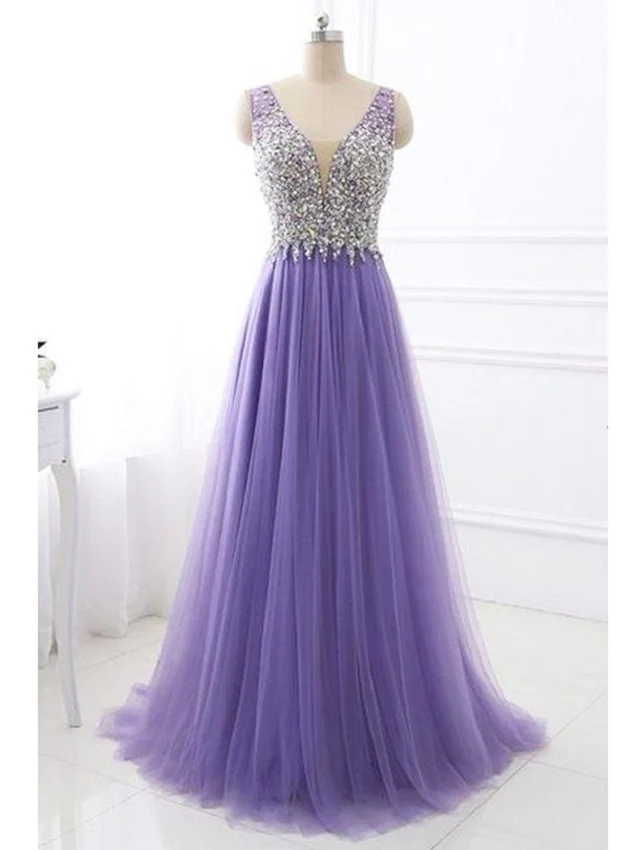 Robe de bal trapèze en tulle lavande, longue robe formelle pour mariage