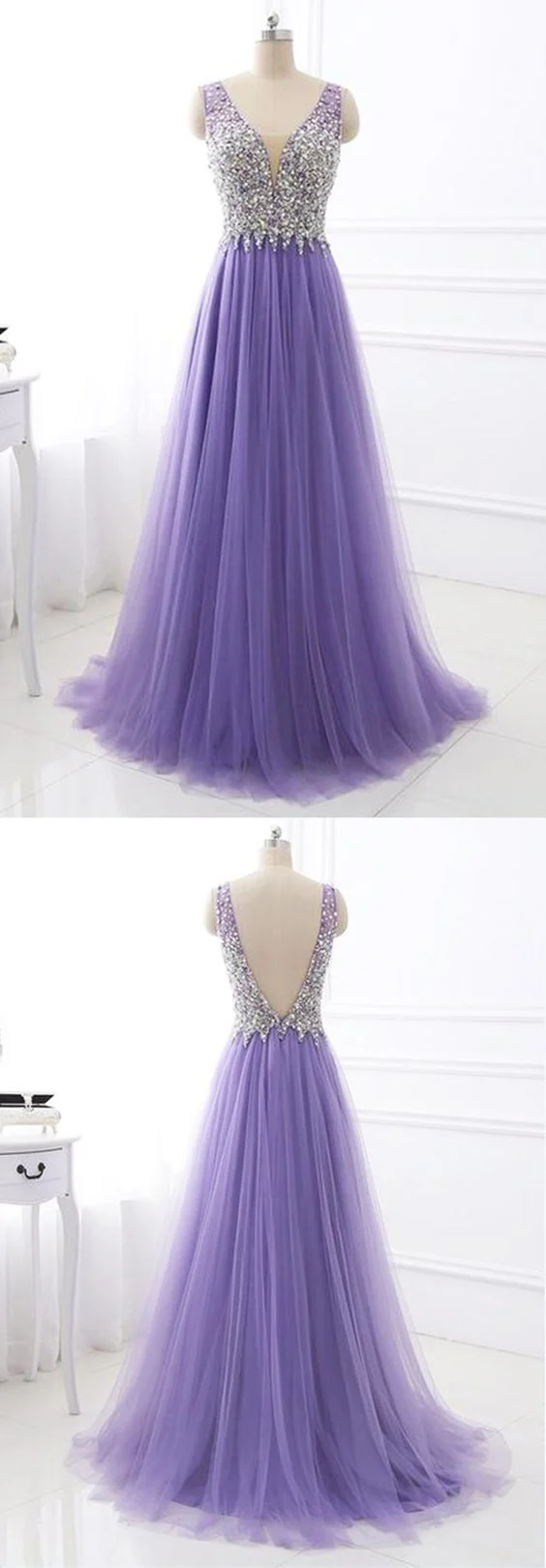 Robe de bal trapèze en tulle lavande, longue robe formelle pour mariage