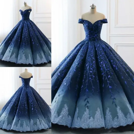 Robe de bal bleu ombré, épaules dénudées, robe de bal, robes de Quinceanera