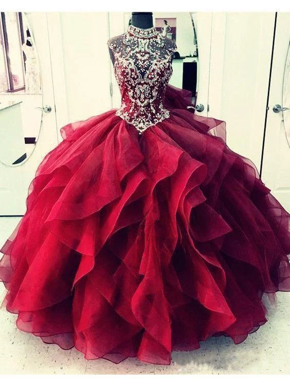 Robe de bal scintillante à volants bleu royal, robes de Quinceanera