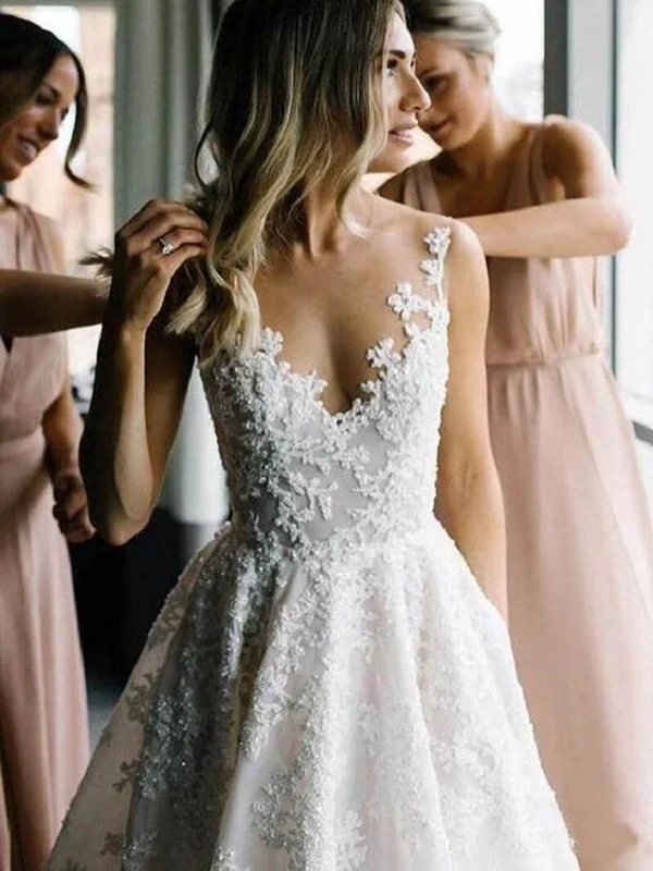 Robe de mariée en dentelle organza florale à col en V Robe de mariée trapèze