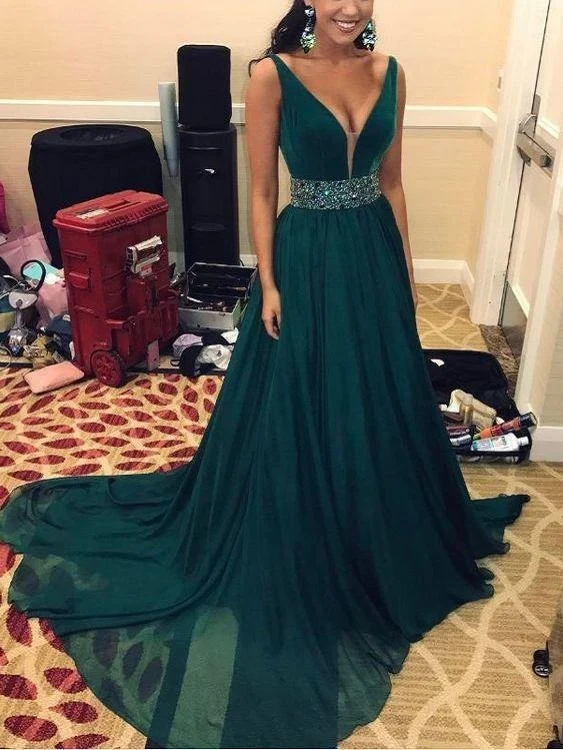 Robe de soirée séduisante en mousseline de soie vert émeraude, robe de bal formelle