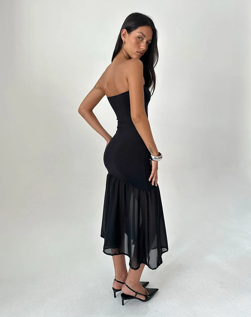 Sachiko Bandeau Midi Dress in Chiffon Jersey Black