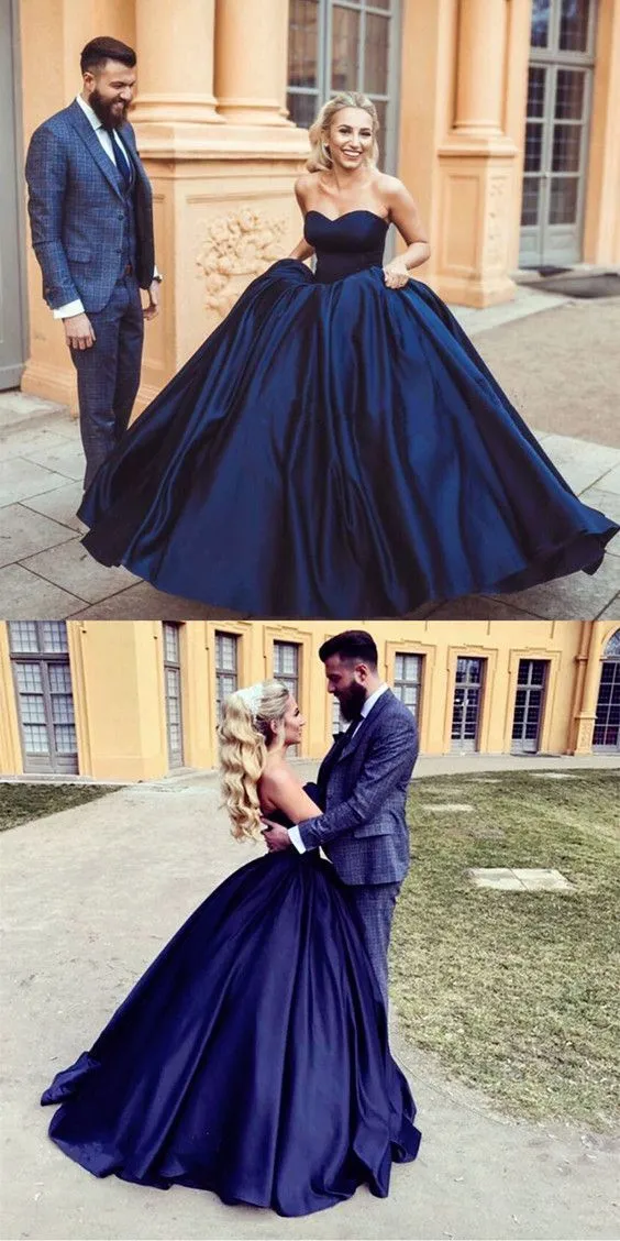 Robe de bal chérie robe de mariée simple bleu marine