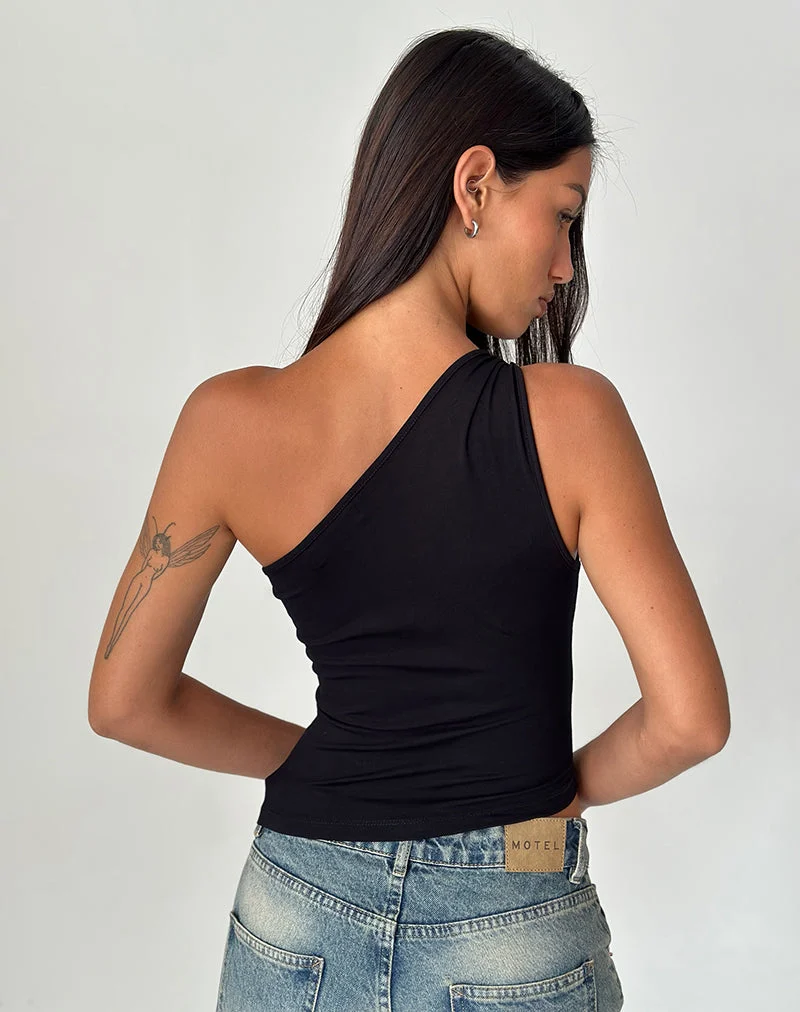 Idra - Top asymétrique en jersey côtelé - Noir