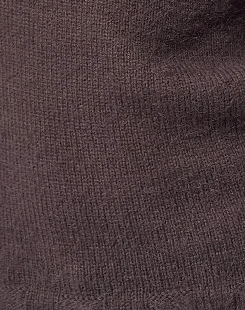 Calyce Off Shoulder Top in Fluffy Knit Dark Brown (Top à épaules dénudées en tricot duveteux)