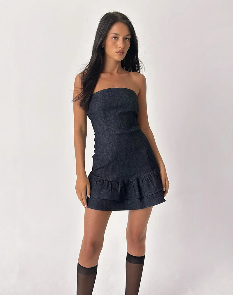 Mini robe Luminis en denim foncé indigo
