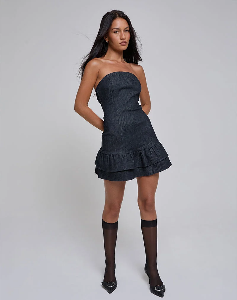 Mini robe Luminis en denim foncé indigo