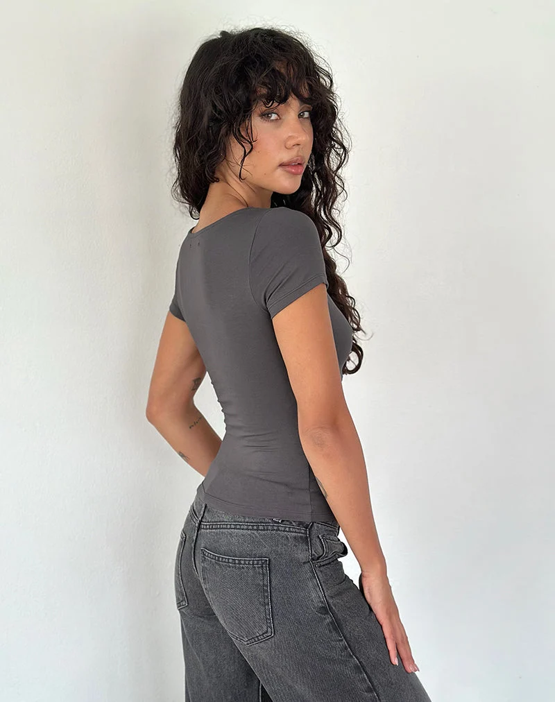 Machiko Plunge Wrap Top in Charcoal Grey (Top enveloppant plongeant en gris anthracite)