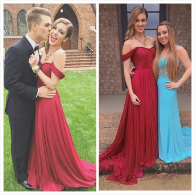 Robe de bal rouge à épaules dénudées, jolie robe de remise de diplôme, robe formelle romantique