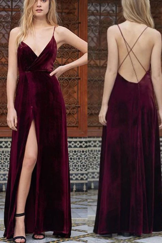 Robe de bal en velours robe de bal marron robe de soirée longue dos nu robe formelle MA142