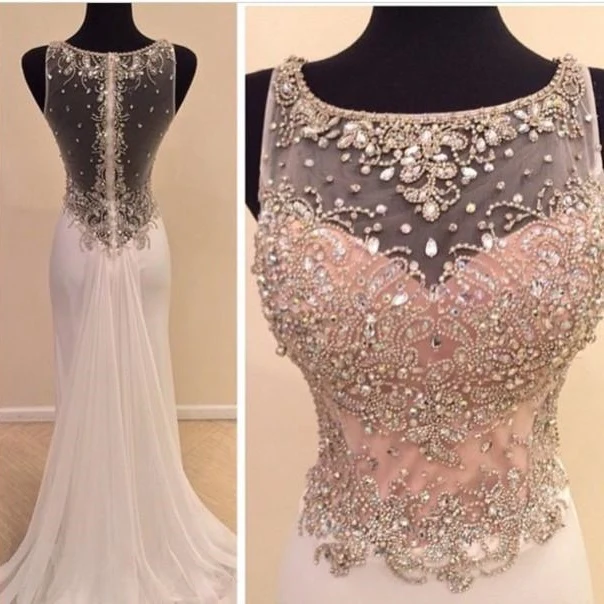 Robe de bal blanche transparente, robe formelle longue et scintillante