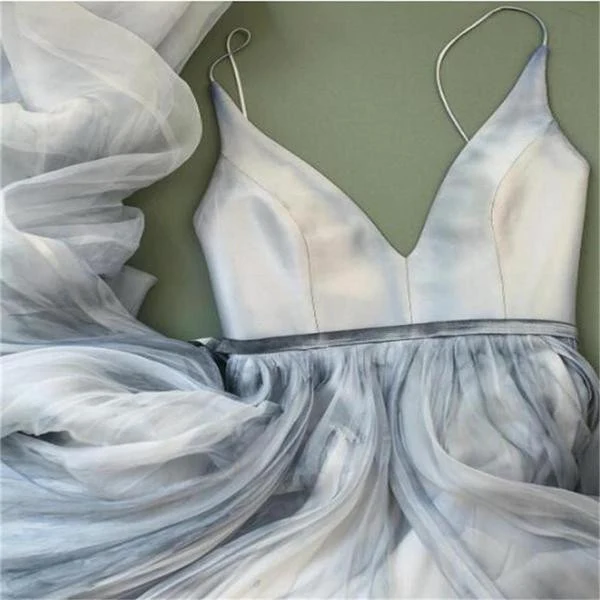 Robe de mariée bleu poussiéreux Boho Robe de bal bleu poussiéreux fluide