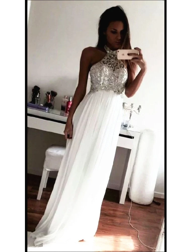 Robe de bal blanche longue robe formelle robe de bal élégante robe de soirée scintillante