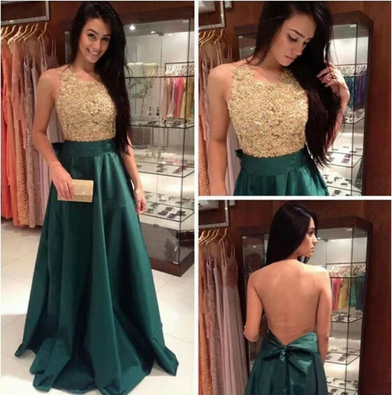 Robe de bal longue verte en dentelle avec dos transparent