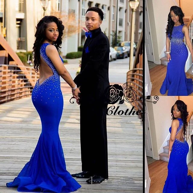 Robe de bal bleu royal pour fille courbée | Robe de bal sirène noire pour fille, tenue pour occasions spéciales