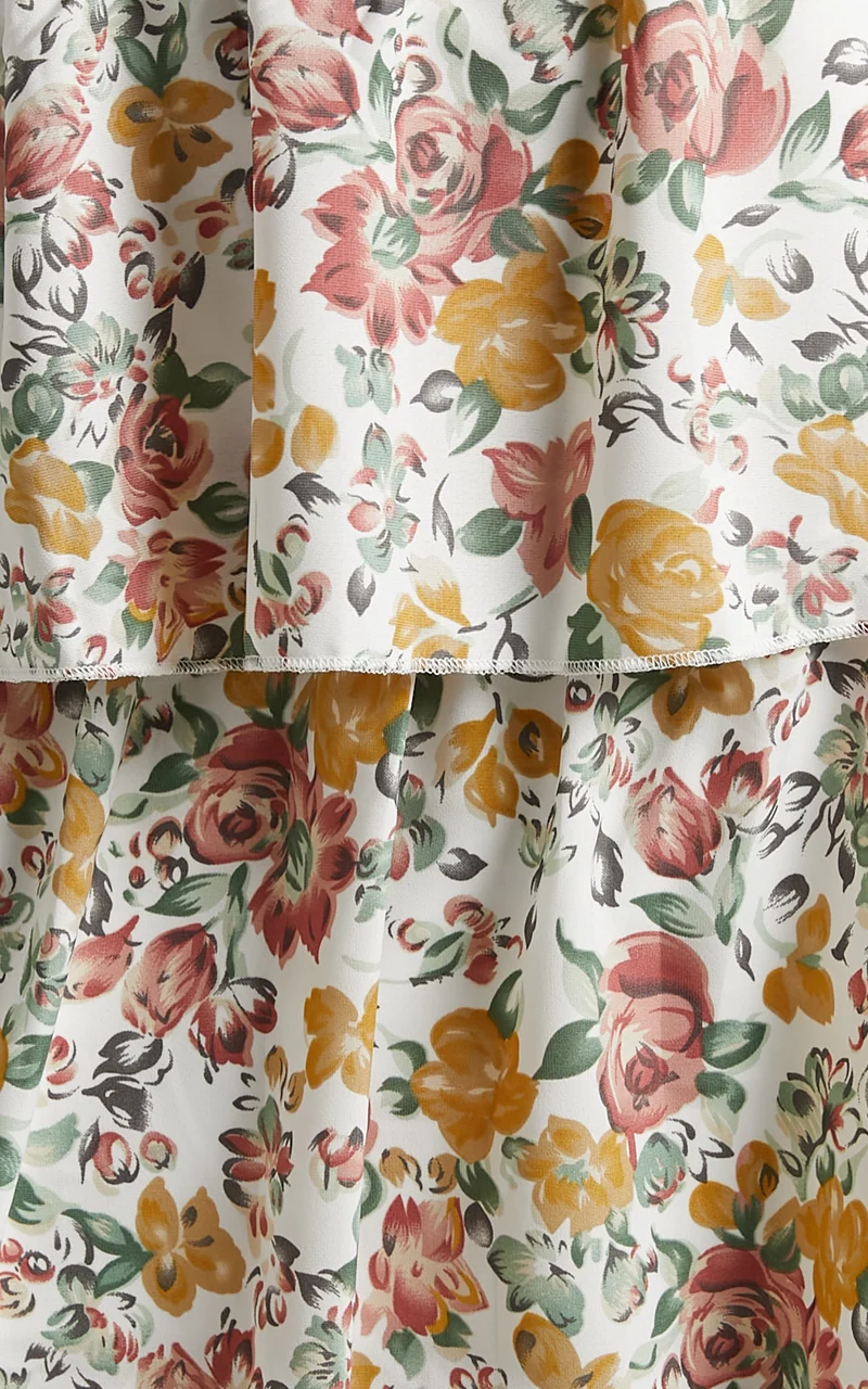 Caro Midi Dress - One Shoulder Tiered Dress in Multi Floral