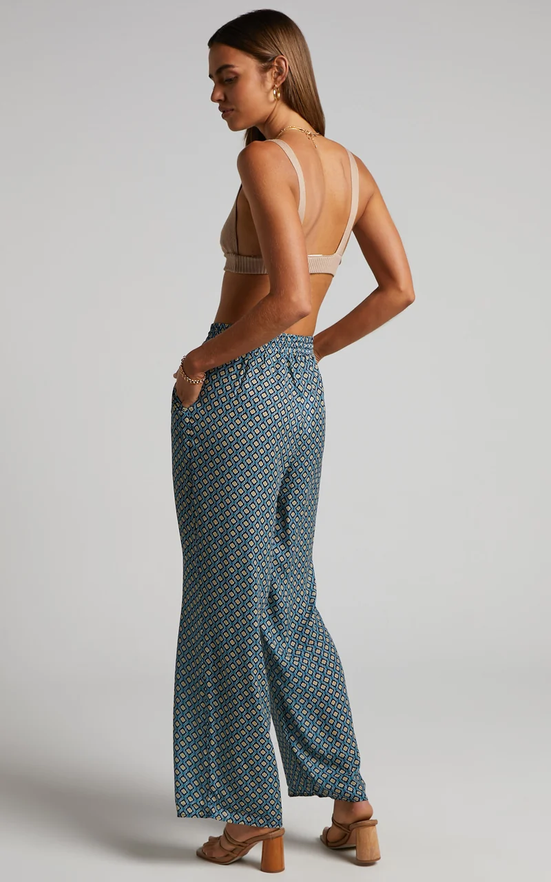 Brunita Pants - Mid Waisted Relaxed Elastic Waist Pants in Tile Geo