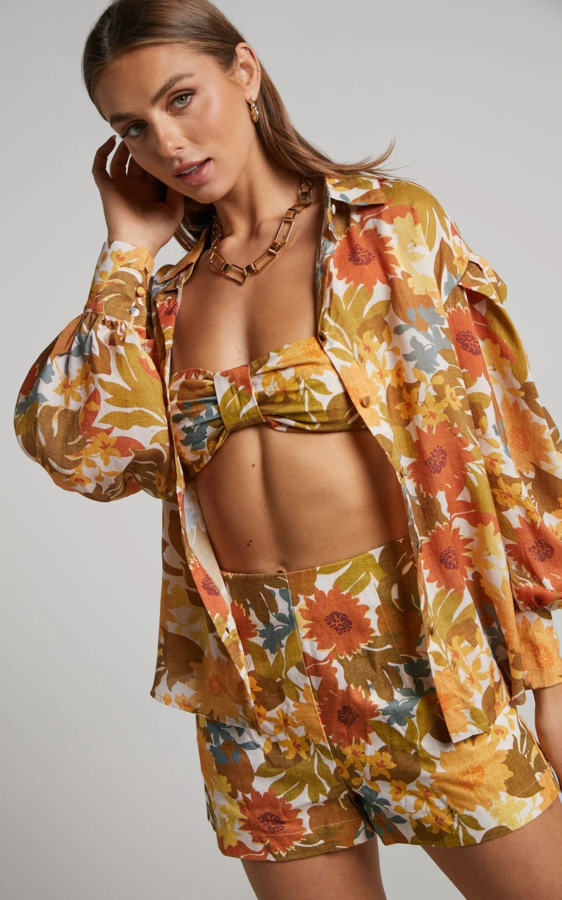 Amalie The Label - Emerson Linen Blend Knotted Bandeau Top in Emerson Floral