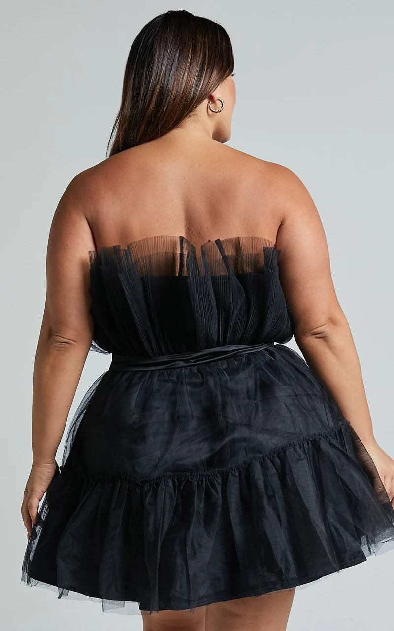 Amalya Mini Dress - Tiered Tulle Fit and Flare Dress in Black