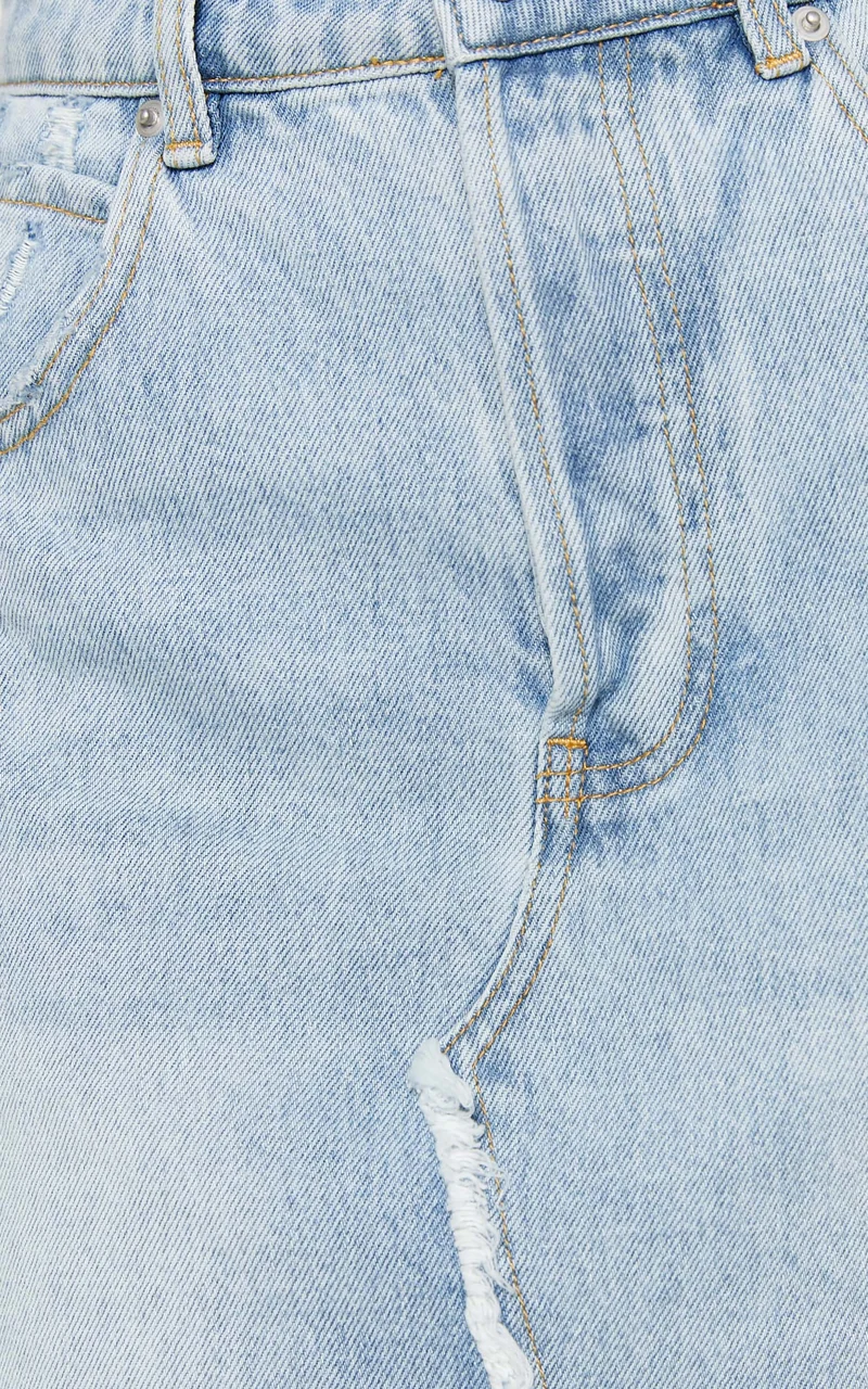 Pieta Mini Skirt - Recycled Cotton Raw Hem Denim Skirt in Mid Blue Wash