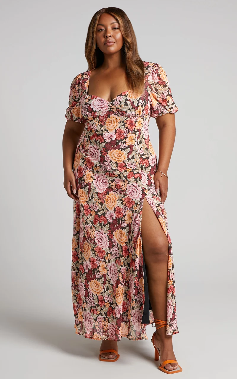 Lorie Maxi Dress - Short Sleeve Cut Out Tie Back Dress in Boheme Floral