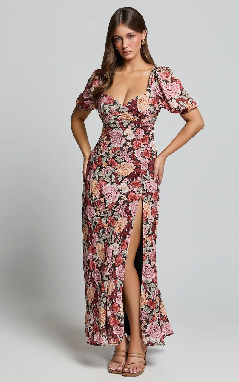 Lorie Maxi Dress - Short Sleeve Cut Out Tie Back Dress in Boheme Floral