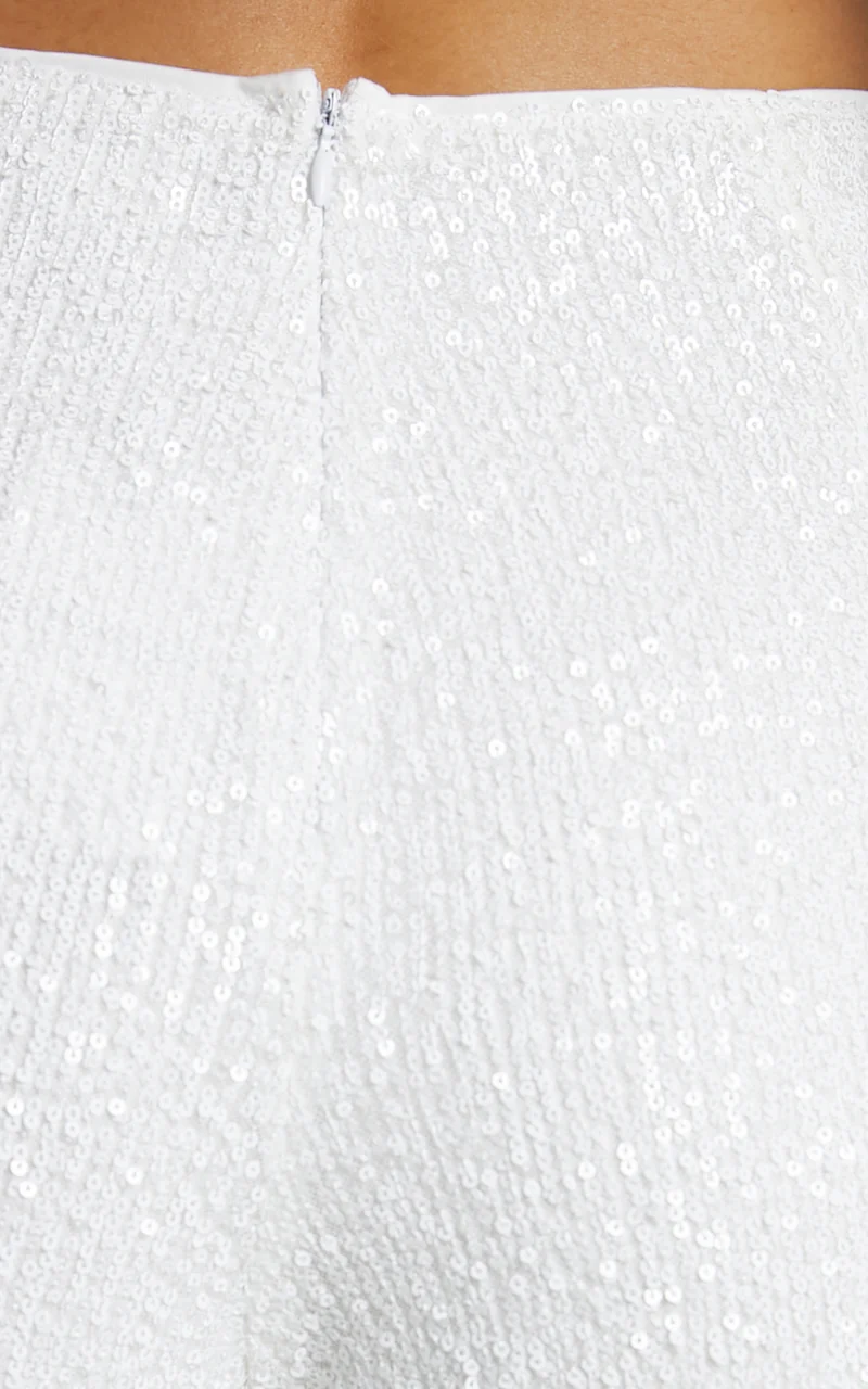 Julien Jumpsuit - Backless Wide Leg Cowl Neck Sequin Jumpsuit in White
