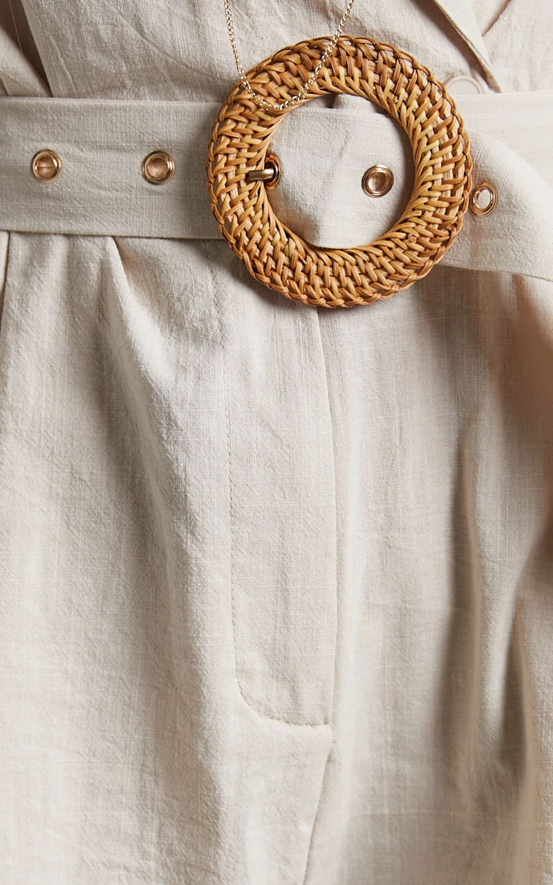 Thaisa Playsuit - Short Sleeve Collared Belted Playsuit in Biscuit