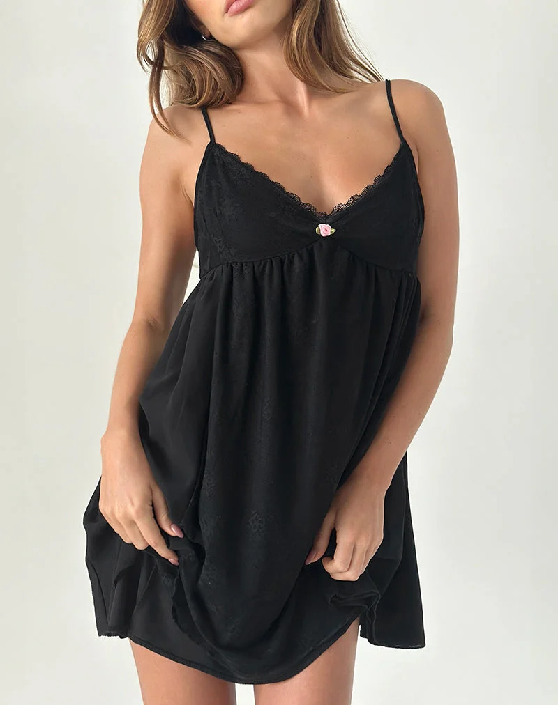 Mini robe Mavisha en mousseline de soie et dentelle noire