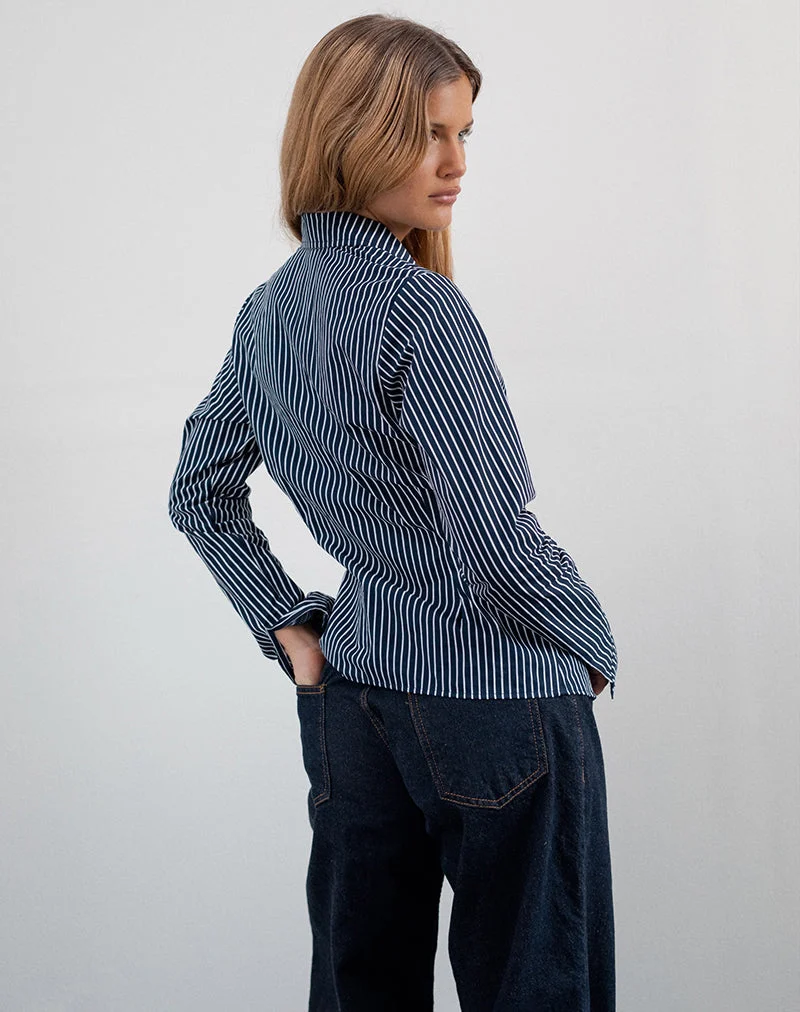Tarsi - Chemise cintrée à rayures monochromes - Marine