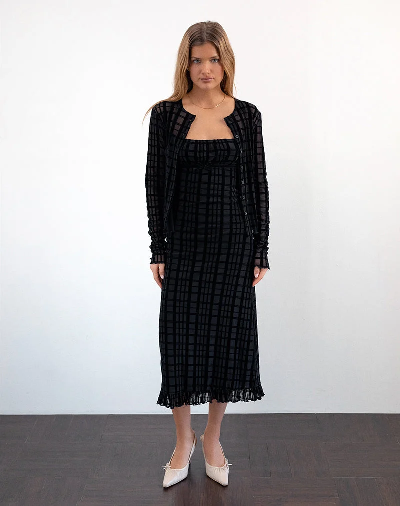 Nateda Dress in Tonal Check Flock Black (robe à carreaux ton sur ton)