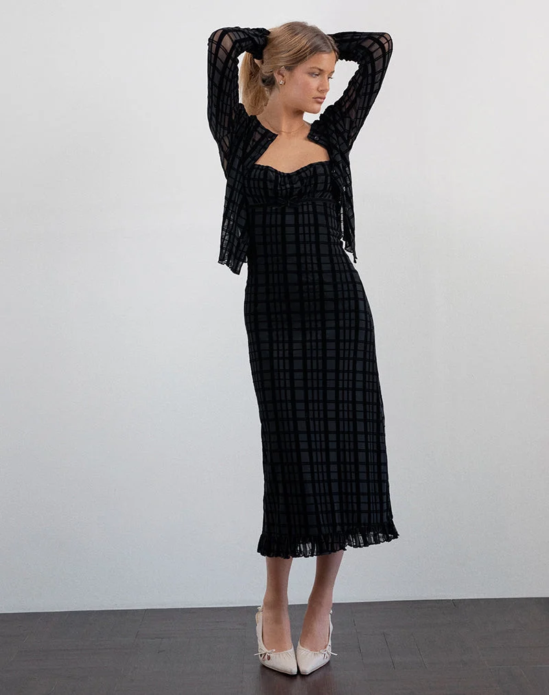 Nateda Dress in Tonal Check Flock Black (robe à carreaux ton sur ton)