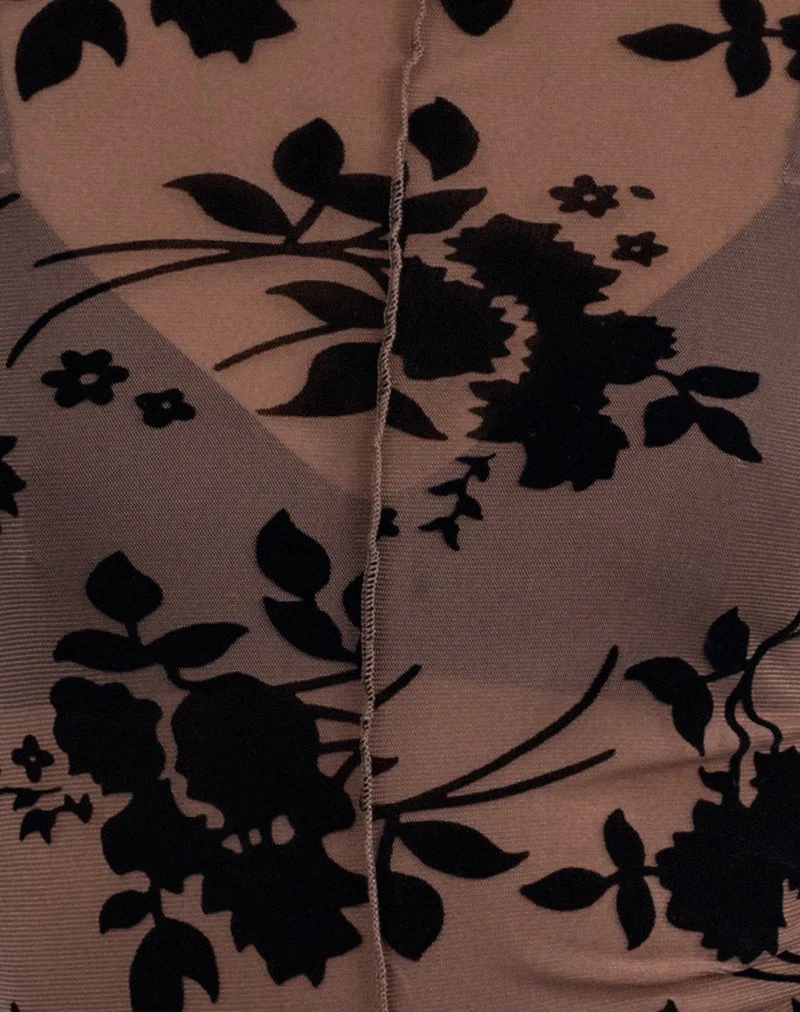 Top Zerlin en flocage floral marron