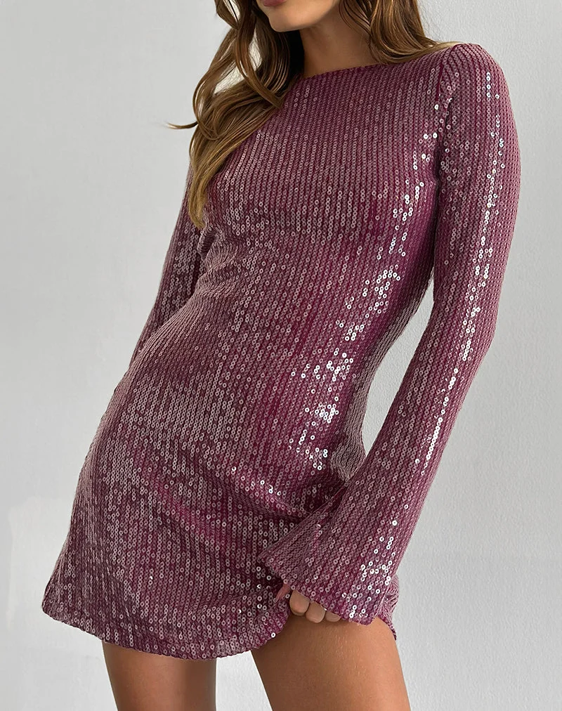 Kimberly Mini Robe en Clear Sequin Maroon