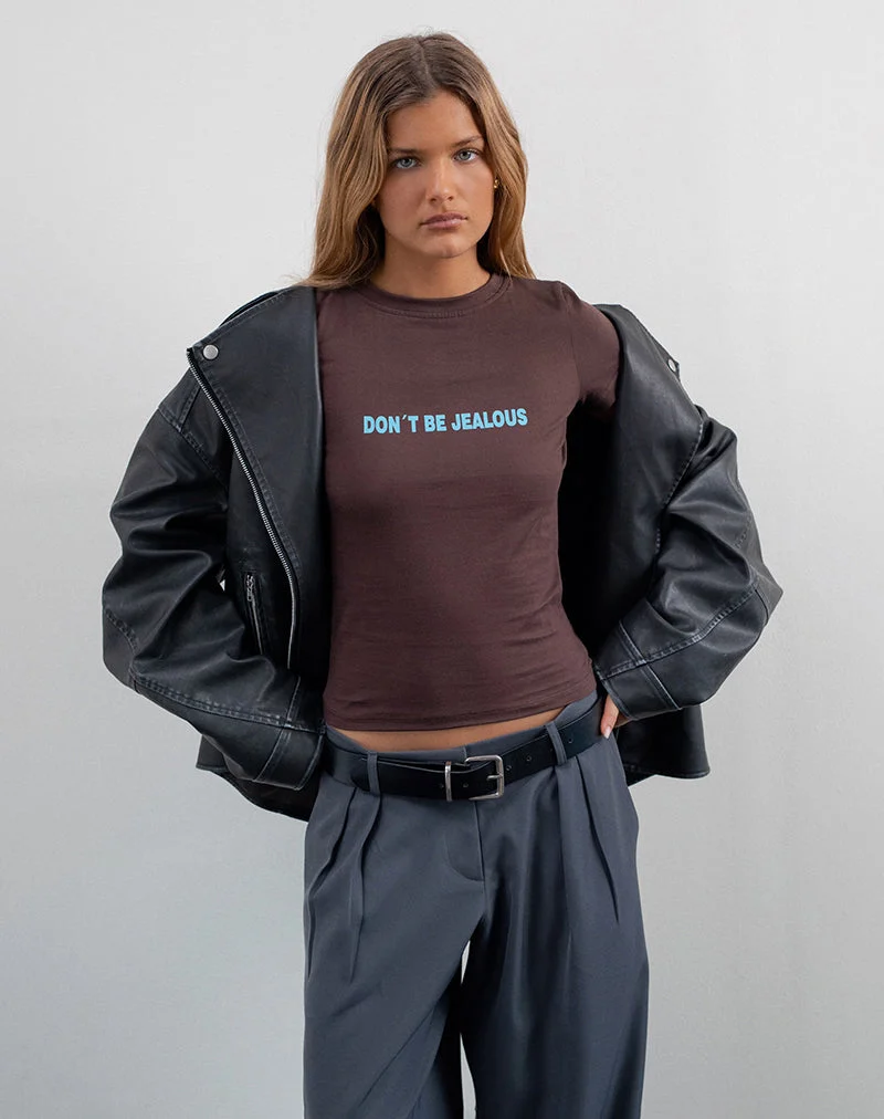 Tee-shirt Sutin Baby en acajou foncé avec slogan Don't Be Jealous