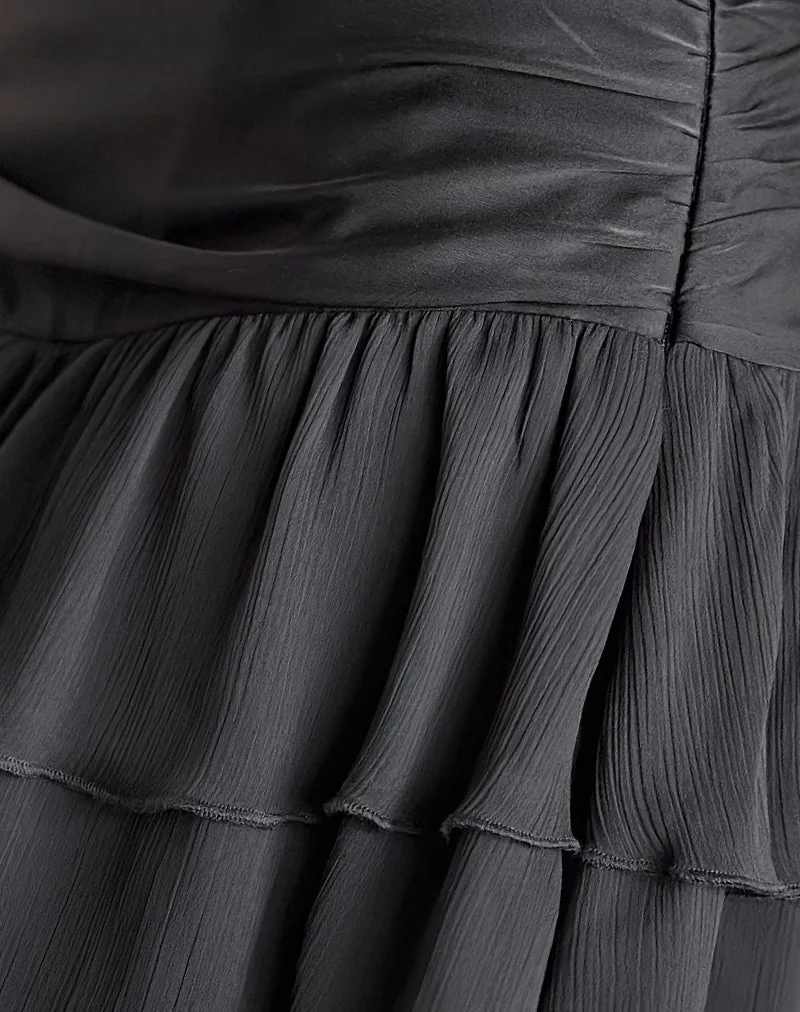Minijupe à volants Masama, satin et mousseline noirs