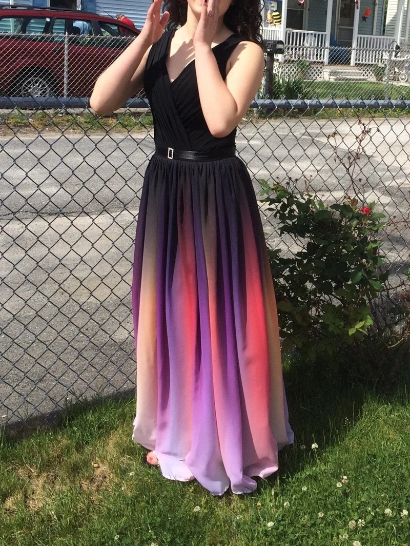 Robe de bal longue en mousseline de soie ombrée, romantique et élégante, col en V, ligne A, 2024