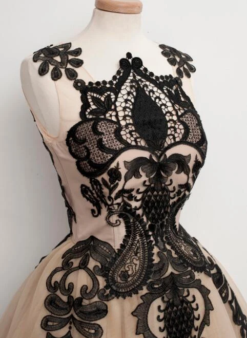 Robe de bal de style des années 50 | Robe de mariée des années 50 | robe de bal vintage | Robe de bal champagne avec appliques de dentelle noire
