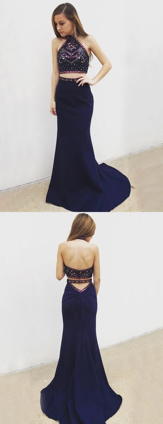 Robe de bal bleu marine Robe de bal deux pièces Robe de bal longue 2023 Robe de bal MA082