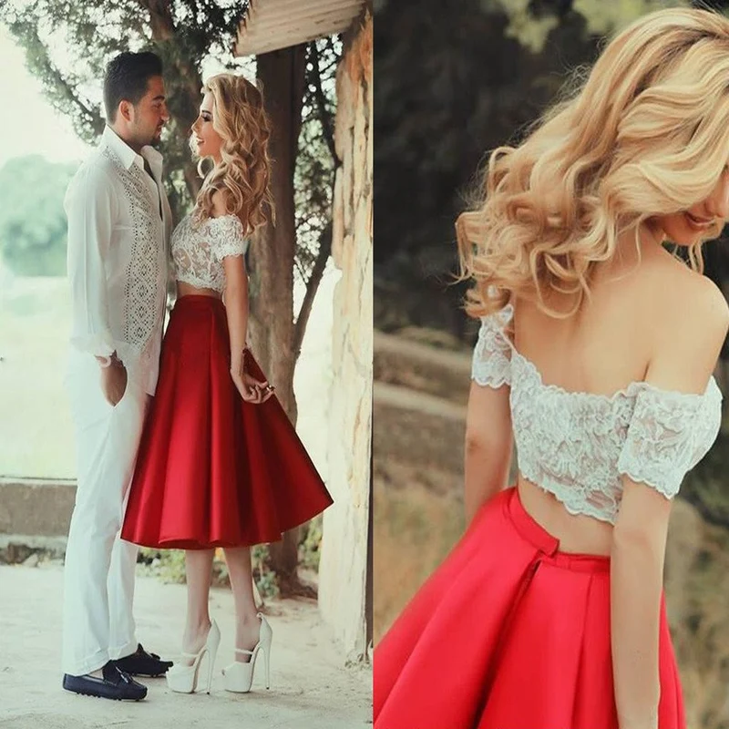 Robe de bal deux pièces, robe de bal courte pour adolescents, robe de bal à épaules dénudées, MA062