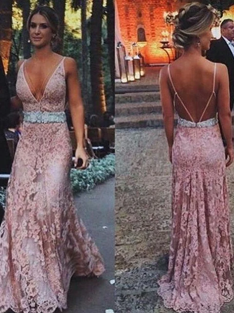 Robe de mariée rose Robe de bal en dentelle rose Robe de bal Boho Robe de bal sexy dos nu MA061