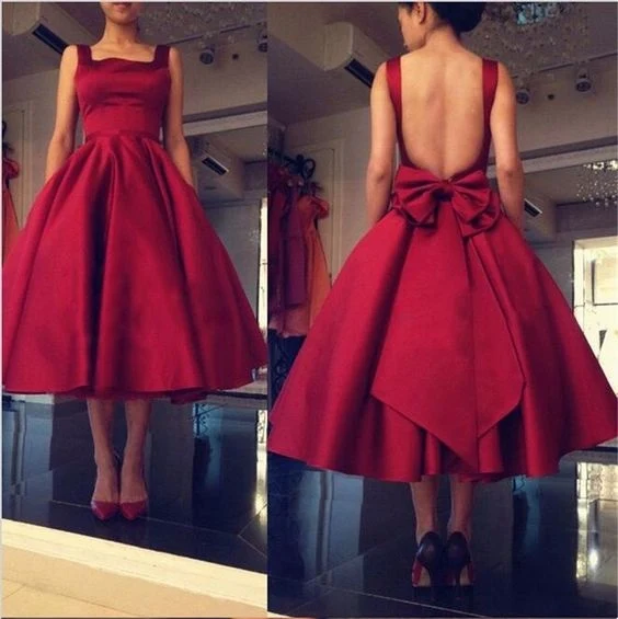Robe de bal rouge vintage Robe de bal courte Robe de bal rouge dos nu MA053