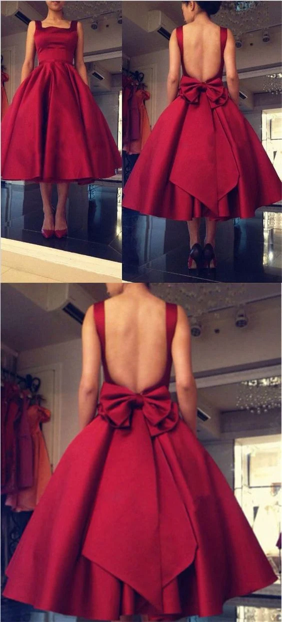 Robe de bal rouge vintage Robe de bal courte Robe de bal rouge dos nu MA053